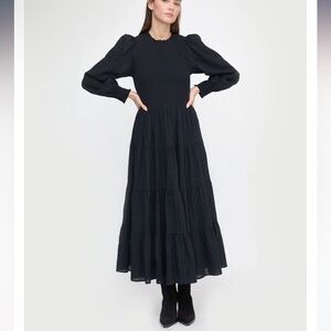 NWT - Hill House The Viviana Nap Dress - Black Linear Swiss Dot